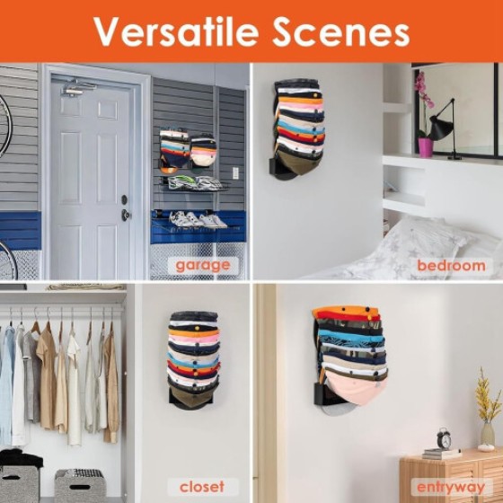 Rak Topi Akrilik Dinding 2 Pak, Organizer Topi Hitam untuk Lemari, Kamar Tidur, Garasi, dan Solusi Penyimpanan Pintu